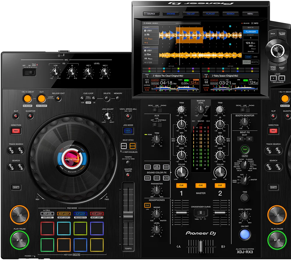 Sistema DJ Pioneer XDJ-RX3 visto desde arriba